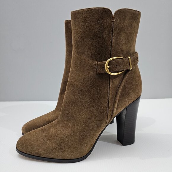 NEW Veronica Beard Viv Ankle Boot Womens 10 Brown Suede High Heeled Buckle Fall - Picture 15 of 15